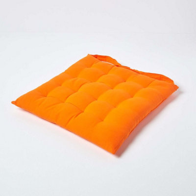 Homescapes Plain Seat Pad With Button Straps 100% Cotton 40 X 40 Cm Orange