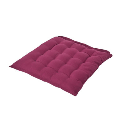 Homescapes Plum Plain Seat Pad With Button Straps 100% Cotton 40 X 40 Cm