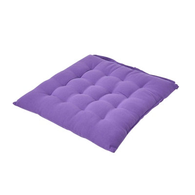 Homescapes Plain Seat Pad With Button Straps 100% Cotton 40 X 40 Cm Purple