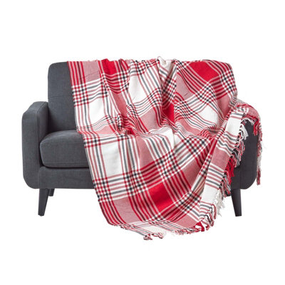 B&Q -  Red Tartan Check Sofa And Bed Throw255 X 360 Cm