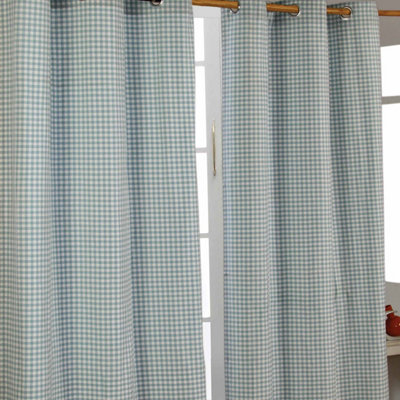 Homescapes Cotton Gingham Eyelet Curtains 137 X 228 Cm Blue
