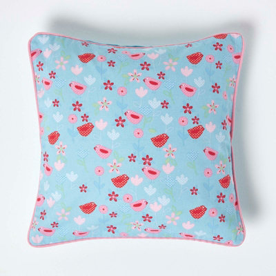 Homescapes Cotton Birds And Flower Cushion Cover, 45 X 45 Cm