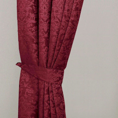 Homescapes Red Wine Velvet Jacquard Curtain Tie Back Pair