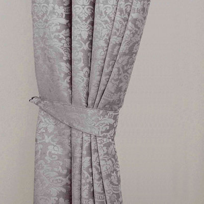 Homescapes Velvet Jacquard Curtain Tie Back Pair Grey