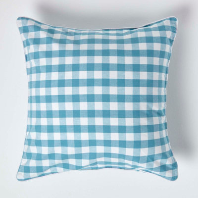 Homescapes Block Check Cotton Gingham Cushion Cover, 60 X 60 Cm Blue