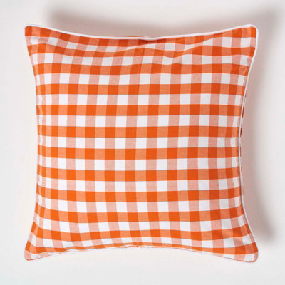 Homescapes Block Check Cotton Gingham Cushion Cover, 60 X 60 Cm Orange