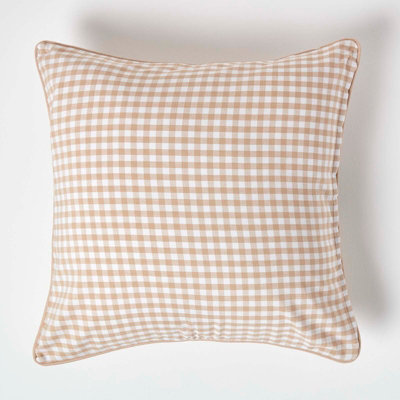Homescapes Cotton Gingham Check Cushion Cover, 60 X 60 Cm Beige