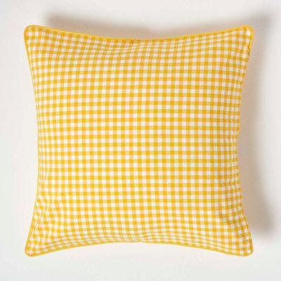 Homescapes Yellow Cotton Gingham Check Cushion Cover, 60 X 60 Cm