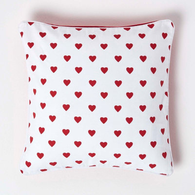 Homescapes Cotton Hearts Cushion Cover, 45 X 45 Cm Red