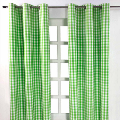 Homescapes Cotton Green Block Check Gingham Eyelet Curtains 137 X 228 Cm from B&Q
