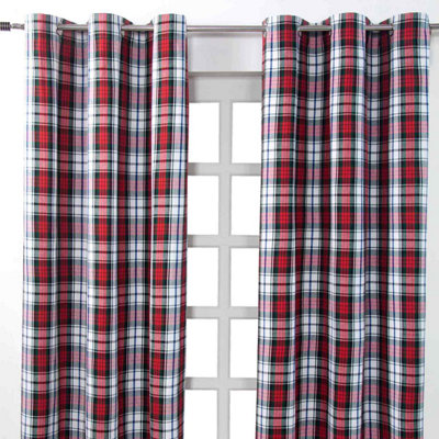 Homescapes Light/Black Macduff Tartan Check Ready Made Eyelet Curtain Pair, 137 X 228 Cm Drop