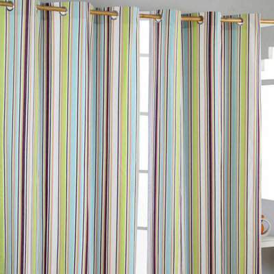 Homescapes Osaka Green Stripes Ready Made Eyelet Curtain Pair137 X 182 Cm Drop from B&Q