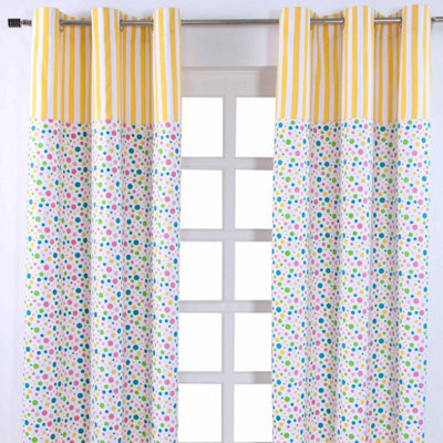 Homescapes Light/Black Multi Polka Dots Ready Made Eyelet Curtain Pair, 137 X 228 Cm Drop