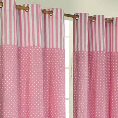 Homescapes Polka Dots Pink Ready Made Eyelet Curtain Pair137 X 182 Cm Drop from B&Q