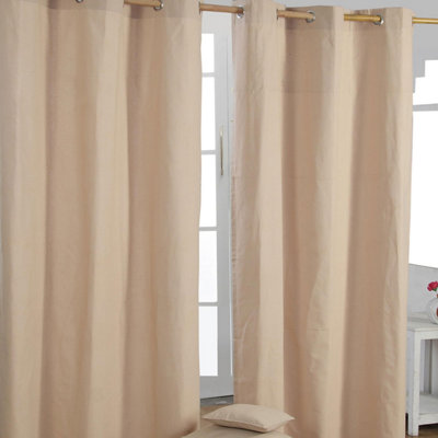 Homescapes Plain Off Beige Cotton Eyelet Curtains 137 X 228 Cm from B&Q