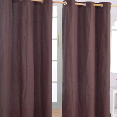 Homescapes Plain Off Brown Cotton Eyelet Curtains 137 X 228 Cm from B&Q