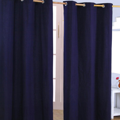 Homescapes Plain Off Navy Blue Cotton Eyelet Curtains 137 X 228 Cm from B&Q