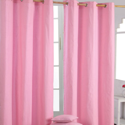Homescapes Plain Cotton Eyelet Curtains 137 X 182 Cm Pink