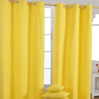 Homescapes Plain Cotton Eyelet Curtains 117 X 137 Cm Yellow
