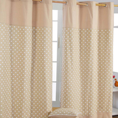 Homescapes Beige Cotton Stars Ready Made Eyelet Curtain Pair, 137 X 228 Cm Drop