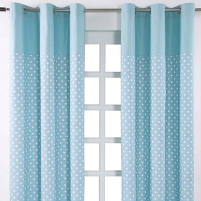 Homescapes Cotton Stars Ready Made Eyelet Curtain Pair, 137 X 228 Cm Drop Blue