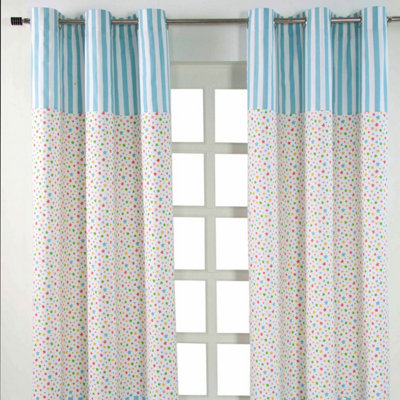 Homescapes Cotton Multi Stars Ready Made Eyelet Curtain Pair, 117 X 137 Cm Drop Light/Black