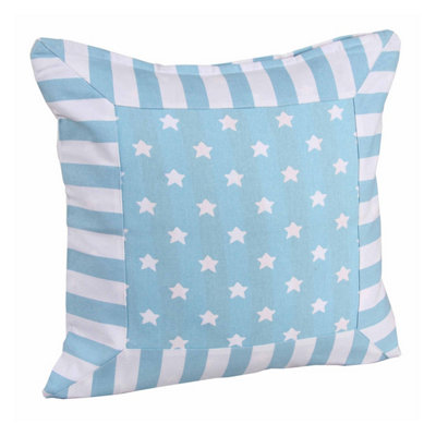 Homescapes Cotton Blue Stripe Border And Stars Cushion Cover60 X 60 Cm from B&Q