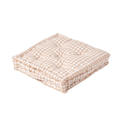 Homescapes Cotton Gingham Check Floor Cushion, 50 X 50 Cm Beige
