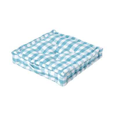 Homescapes Block Check Cotton Gingham Floor Cushion, 50 X 50 Cm Blue