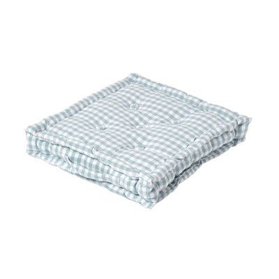 Homescapes Blue Cotton Gingham Check Floor Cushion, 50 X 50 Cm