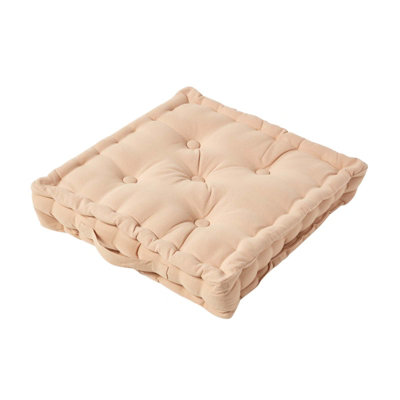 Homescapes Cotton Natural Floor Cushion, 50 X 50 Cm Beige