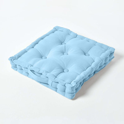 Homescapes Cotton Floor Cushion, 40 X 40 Cm Blue