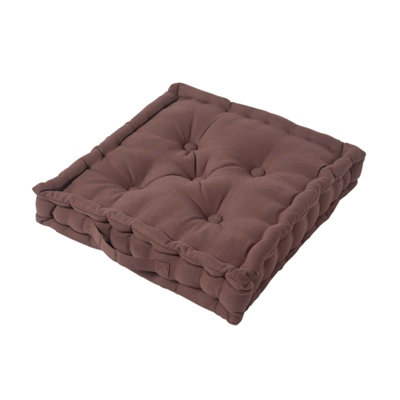 Homescapes Cotton Chocolate Floor Cushion, 40 X 40 Cm Brown