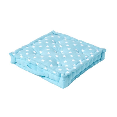 Homescapes Cotton Stars Floor Cushion, 50 X 50 Cm Blue