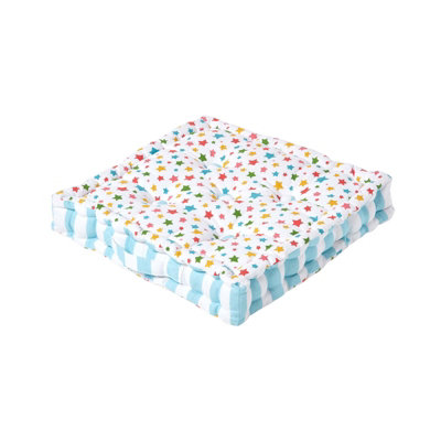 Homescapes Cotton Multi Coloured Stars Floor Cushion, 50 X 50 Cm