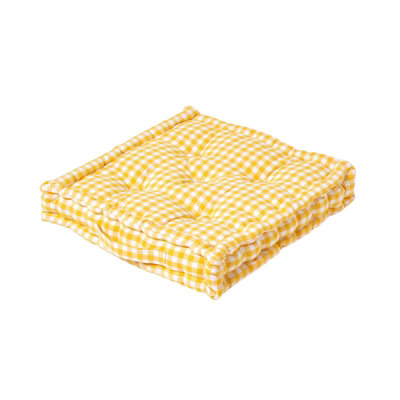 Homescapes Cotton Gingham Check Floor Cushion, 50 X 50 Cm Yellow