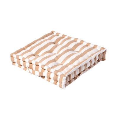 Homescapes Beige Cotton Thick Stripe Floor Cushion, 50 X 50 Cm Large