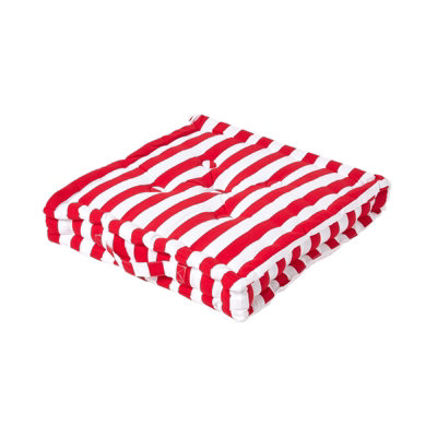 Homescapes Cotton Thick Stripe Floor Cushion, 40 X 40 Cm Red