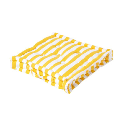 Homescapes Cotton Thick Stripe Floor Cushion, 40 X 40 Cm Yellow