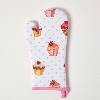 Homescapes Cotton Cupcakes Oven Glove Pink/Blue