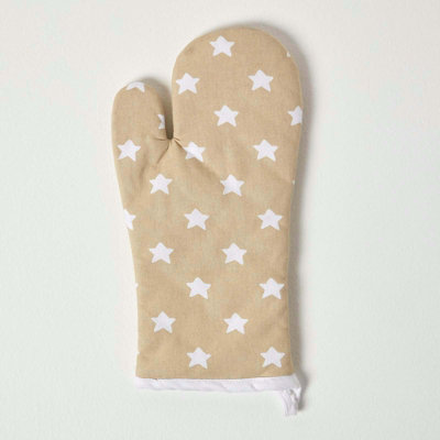 Homescapes Cotton Stars Oven Glove Beige/White