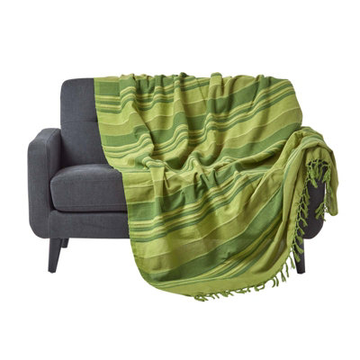 Homescapes Cotton Morocco Striped Throw, 255 X 360 Cm Green