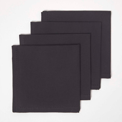 Homescapes Black Cotton Napkins Set Of 4Plain Fabric Table Napkins45 X 45CmWashable & Reusable For PartiesEvents from B&Q