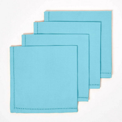 Homescapes Blue Cotton Napkins Set Of 4Plain Fabric Table Napkins45 X 45CmWashable & Reusable For PartiesEvents & Weddings from B&Q