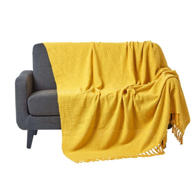 Homescapes Nirvana Slub Cotton Ochre Throw, 255 X 360 Cm Yellow
