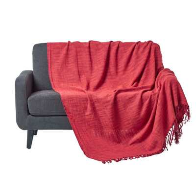 Homescapes Nirvana Slub Cotton Throw, 225 X 255 Cm Orange