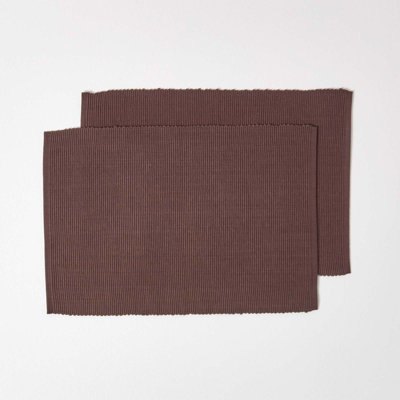 Homescapes Cotton Plain Chocolate Pack Of 2 Placemats from B&Q