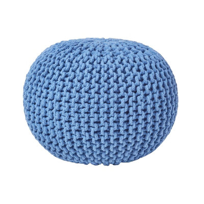 Homescapes Round Cotton Knitted Pouffe Footstool Blue