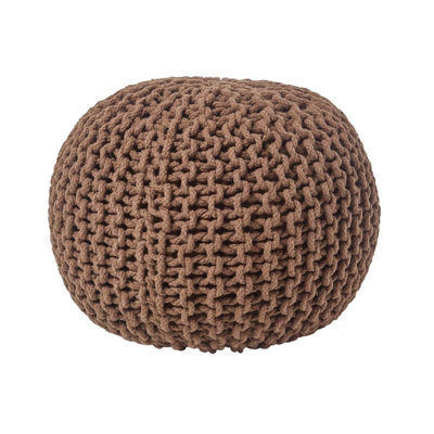 B&Q -  Chocolate Brown Round Cotton Knitted Pouffe Footstool