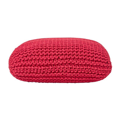 Homescapes Square Cotton Knitted Pouffe Floor Cushion Red